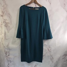 Eliza J Dress Women 4 Small Dark Forest Green Bell Sleeve Flounce Zip Ponte Knit