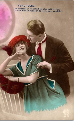 Vintage French Couple Love Romance RPPC Postcard Happiness In Your Eyes Tinted