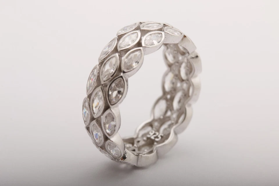 Turkish Jewelry 3 Lines Topaz Marquise 925 Sterling Silver Band Ring Size 9 - Image 3 of 4