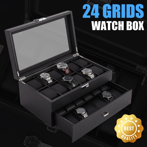 Leather Watch Box 6/12/24 Grids Organizer Case Jewelry Display Storage Showcase - Picture 2 of 20