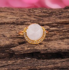 Cz Zircon Half Moon Ring With Moonstone Celestial Gemstone Jewelry For Women