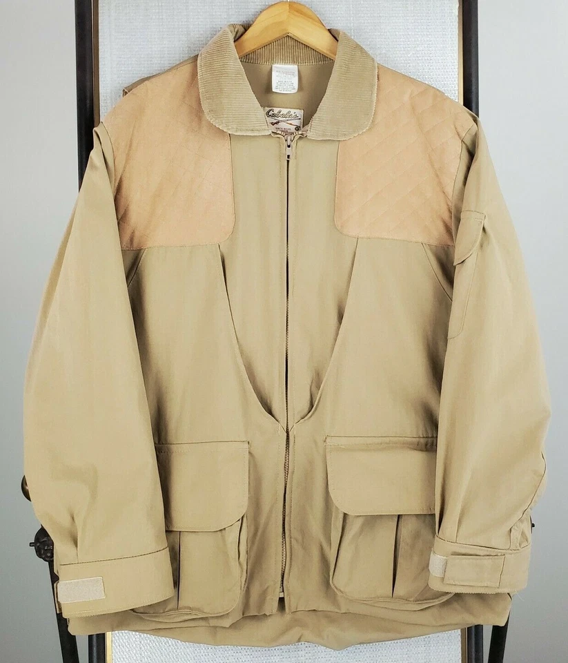 VTG CABELAS Size Large Mens Khaki Poplin Hunting Jacket + Pants Set Game Bag - Image 2 of 4