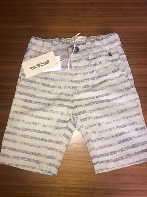 ROBERTO CAVALLI Kids Boys Shorts Beige w Navy Stripes 12M - AUTHENTIC NEW W TAGS