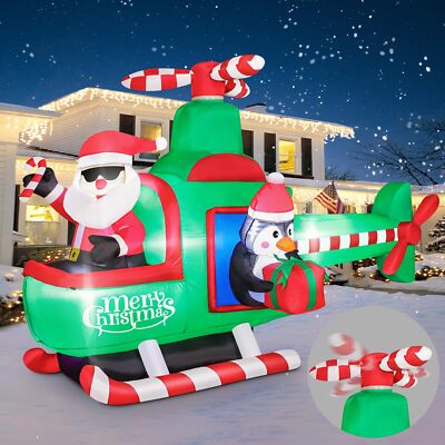 FunFanso Christmas Inflatable Santa Claus on Helicopter Outdoor  Decoration
