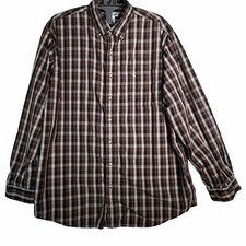 Carhartt Plaid Button Down Long Sleeve Shirt Men Sz 2XLT XXL Tall Burgundy Gray