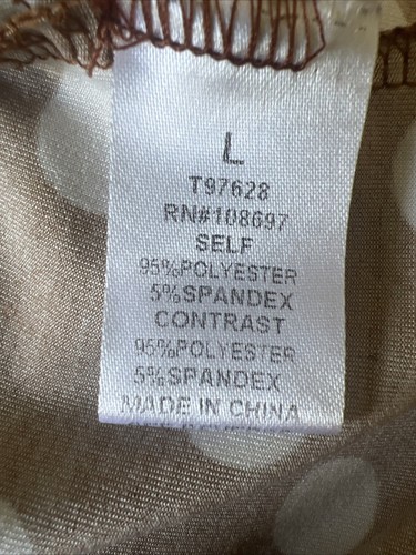 SWEET RAIN TOP BROWN W/ WHITE POLKADOTS TIE SLEEVES AT THE HEMLINE BUTTON BACK L - Picture 5 of 5
