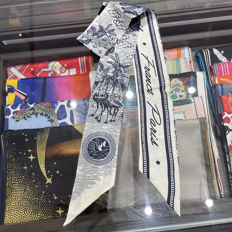 Pure Twill Silk Scarf with Floral Print Slim Headband Necktie 100x6cm