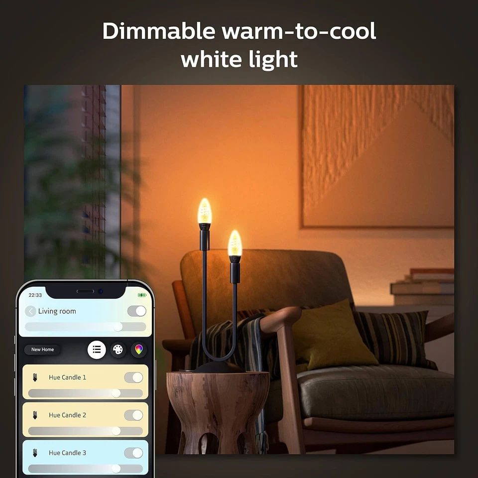 Philips Hue 40W Blanco Ambiente Filamento LED Bombilla Inteligente en Forma de Vela - Paquete de 2 Foto 4 de 4