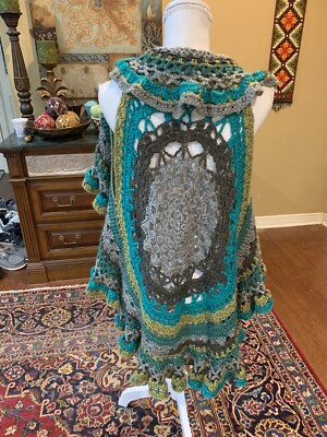 New Handmade Crocheted Mandala Wool Vest Shawl For Women S-M Size
