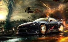 Cars clouds helicopters explosions fire storm weather Desk Mat Stitched