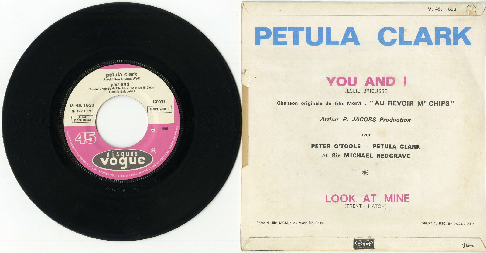 "GOODBYE Mr CHIPS" Petula CLARK / Peter O'TOOL (SP 45t original French