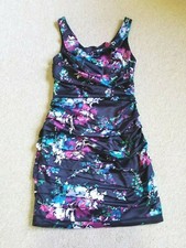 Womens Dress-EXPRESS-navy blue/multicolored floral stretch lined pencil slvlss-2
