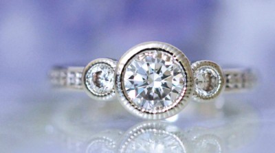 1.15 Ct Three Stone Moissanite Brilliant Wedding Engagement Ring 9K White Gold 