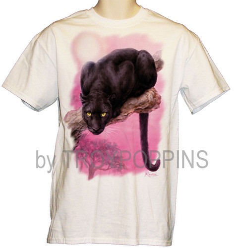 1-BLACK PANTHER BIG CAT MOON PINK SKY WILDLIFE ZOO WEAR GRAPHIC PRINTED T-SHIRT - Picture 7 of 7