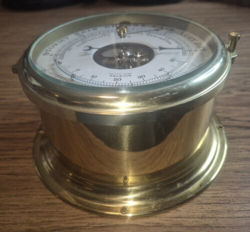 VINTAGE SCHATZ KOMPENSIERTES PRÄZISIONS-MESSINGBAROMETER & THERMOMETER - WESTDEUTSCH - Bild 8 von 10