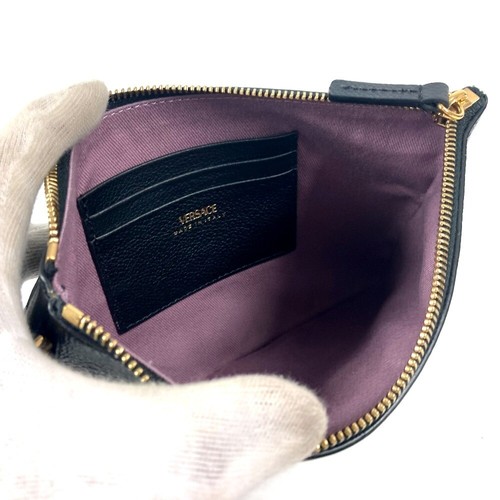 VERSACE medusa logo Bag Pouch with Strap Clutch bag Leather Black/GoldHardware - Picture 9 of 11