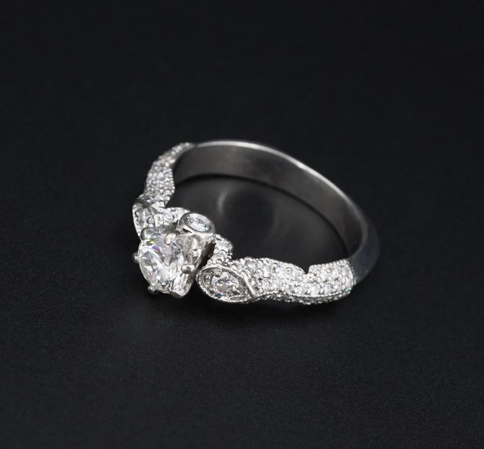 Anillo de compromiso pavé de diamantes de 1,5 quilates caña euro paladio tamaño 7,25 único RG3870 Foto 3 de 4