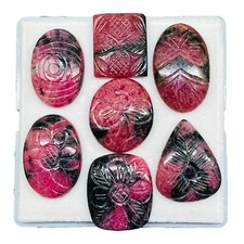 7 Pcs Natural Carved Rhodonite 26.5-37.5mm Pendant Size Loose Gemstones Lot