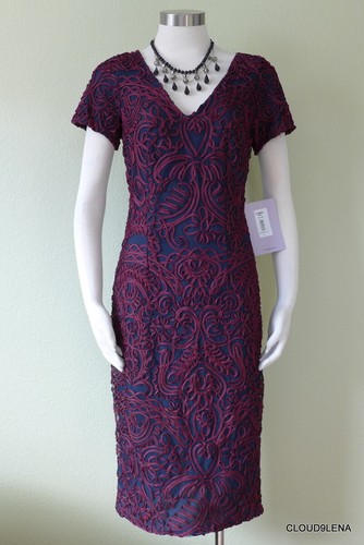 NWT JS COLLECTIONS Embroidered Mesh Soutache Midi Dress Size 2 Burgundy or Green - Picture 16 of 37