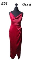 Women's Cowl Neck Long Ruched Party Pencil Bodycon Dress Red Size 4