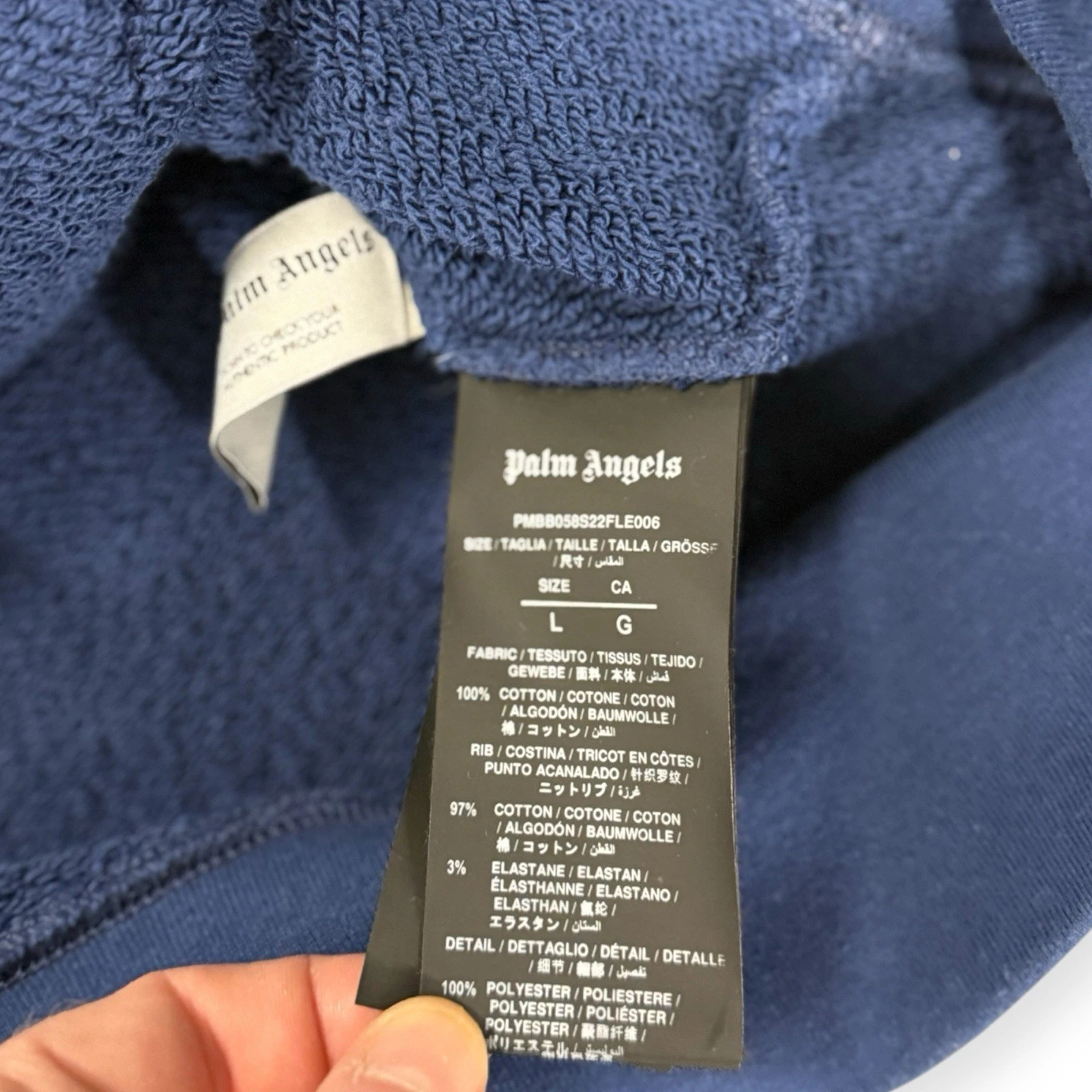 Felpa con cappuccio 100% autentica Palm Angels doppio logo blu uomo taglia large