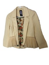 Free People Blazer Size 6 Jacket Peplum Ruffle Hem Knit Boho Beige Cream New