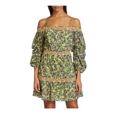 NWT Alice + Olivia Dorothy Off The Shoulder Yellow Floral Mini Dress Sz 8 