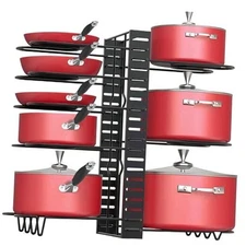  Pot and Pan Organizer for Under Cabinet, 8 Tiers Adjustable Pan 16.5"H