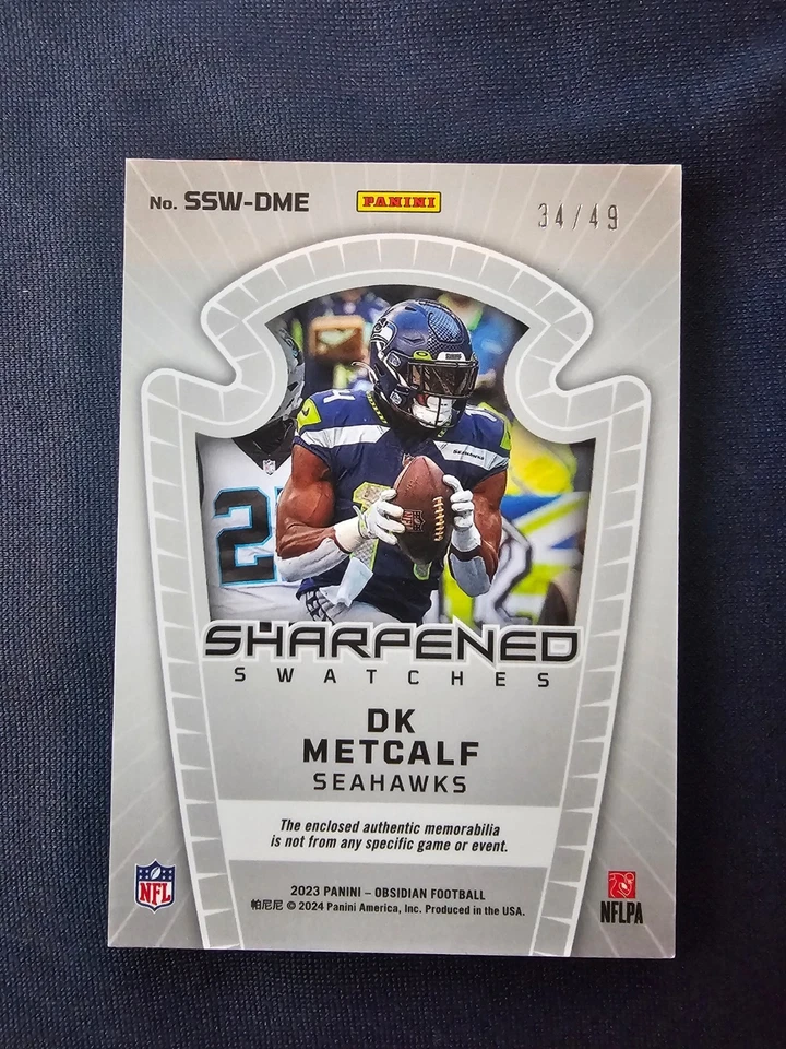 2023 Panini Obsidian - Sharpened Swatches DK Metcalf Electric Etch Orange /49 - Image 2 of 2