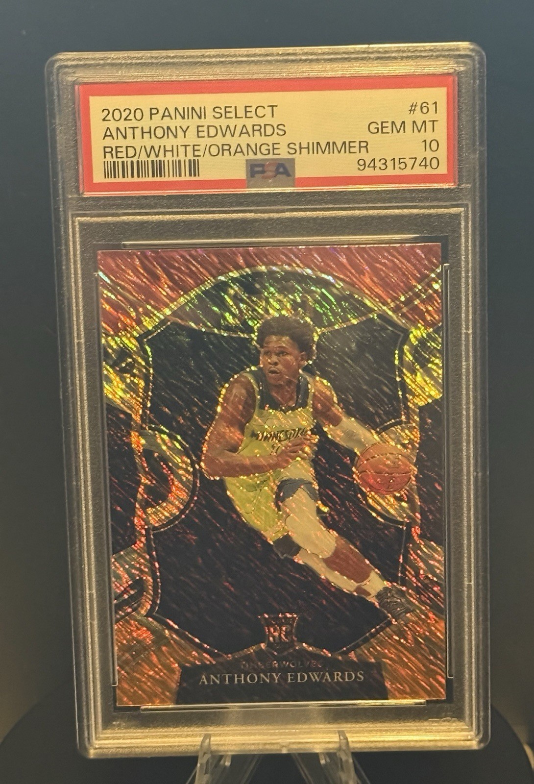 Anthony Edwards #61 Red White Orange Shimmer RC  Panini Select Concourse PSA 10 view 3