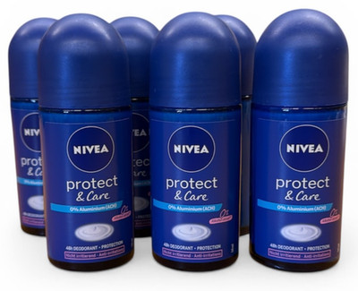 6 x Nivea Protect & Care Deo Roll on 0% Aluminium (ACH) 48h Deodorant (6x50ml)