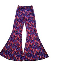 Wild Fable Jrs XS Pull On Bell Bottom Flower Pants Crinkle Pleats
