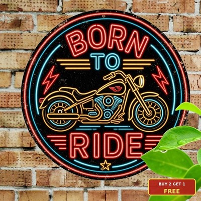 Live to Ride Vintage Chopper Style Round Tin Sign Biker Bar Decor