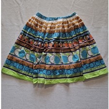 Vintage Handsewn Half Apron Skirt with Vibrant Teal and Orange Fruit Patterns