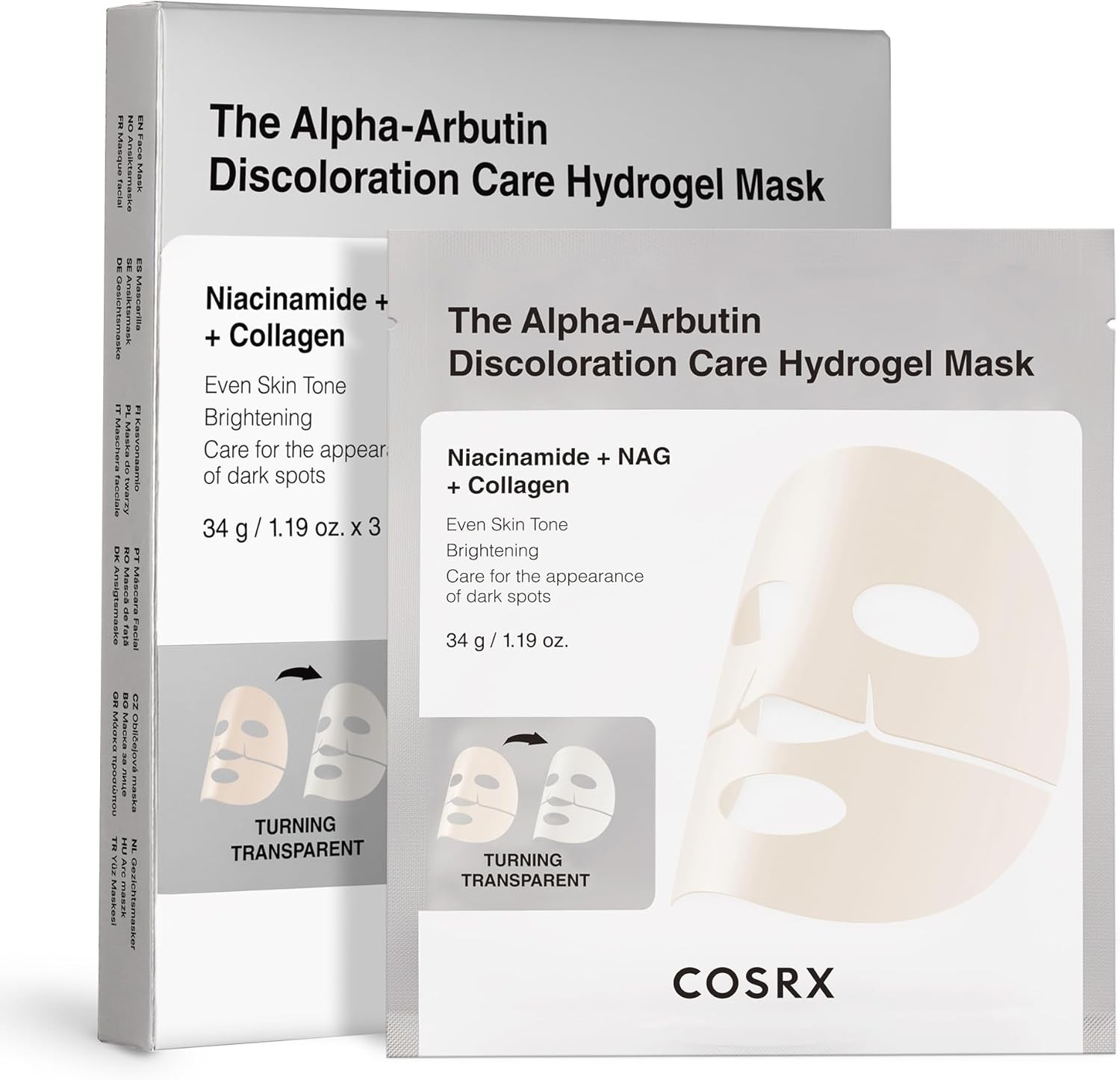 COSRX Alpha-Arbutin Discoloration Care Hydrogel Face Masks Skincare, Korean Col