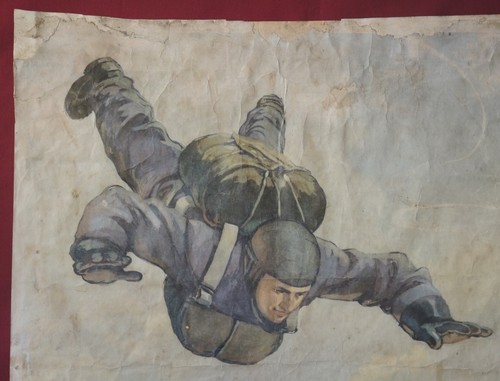 Old BIG USSR POSTER 1956 Soviet PARASHUTIST Vintage Propaganda 31"=80cm IZOGIZ - Picture 2 of 9