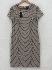 Adrianna Papell Dress Womens 2 Taupe Beaded Sequin Sheath Cocktail Formal Party