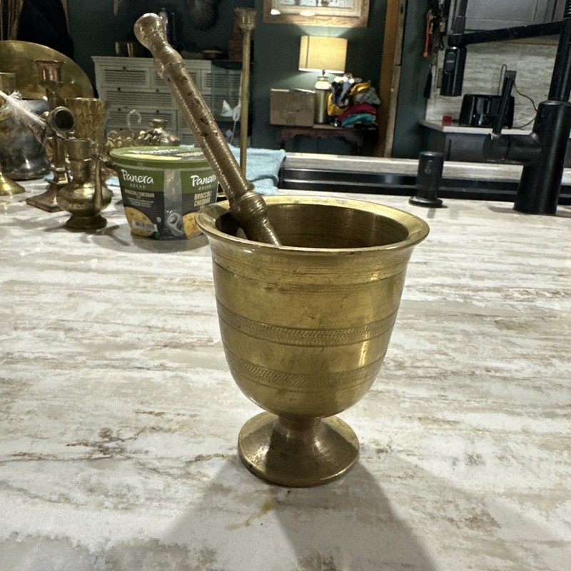 Vintage Brass Mortar & Pestle Chalice medicine pharmacy herb apothecary grinder