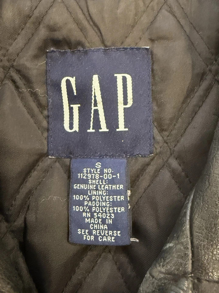 Chaqueta De Colección GAP Moto Y2K Años 2000 Cuero Negro Pesado 112978 PARA HOMBRES Abrigo Pequeño Foto 3 de 4
