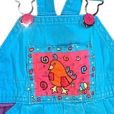 VTG OshKosh B Gosh Vestbak 3T Colorblock Bird Graphic Overalls 90s Whimsical USA