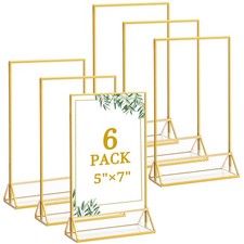 Floroom 6 Pack 5x7 Inch Clear Acrylic Sign Holders, 5" x 7"- 6 Pack, Gold