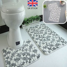 Bath Pedestal Mat Set of 2 Soft Cotton Toilet Non Slip Washable Floor Rug Kit UK