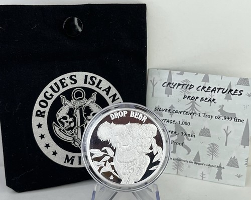 Cryptid Creatures - The Drop Bear 1 Oz Silver Proof Round By Rogue Island Mint - Picture 2 of 9