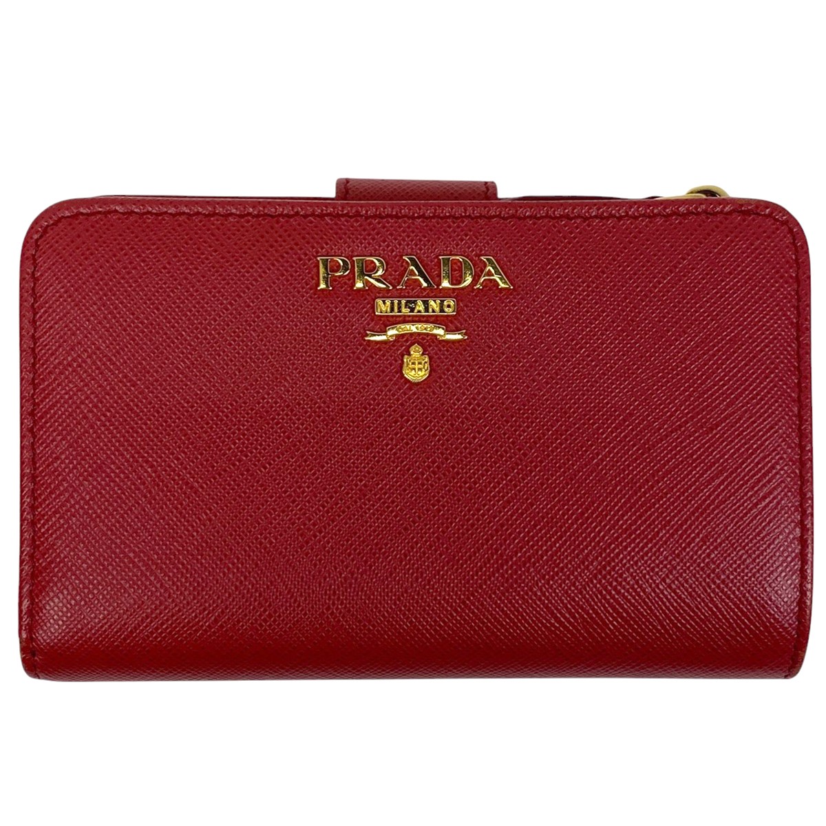PRADA Safiano Leather Bifold Wallet with L-Shape Fastener Logo Design