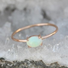 Natural Oval Shape Ethiopian Opal Gemstone Delicate Ring Solid 14k Rose Gold