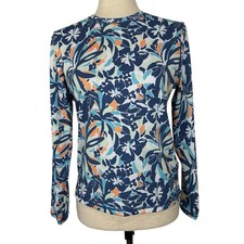 Roxy Top Small Long Sleeve UPF 50 Rash Guard Blue Floral Swim Shirt Outdoor