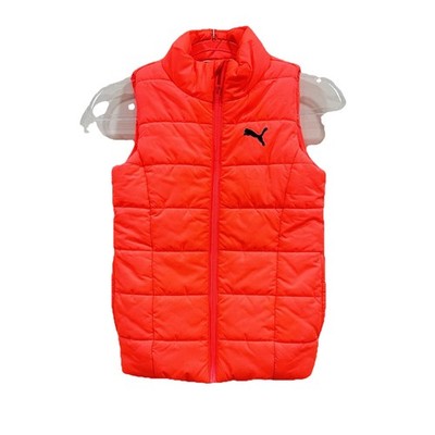 Puma Kids Girls Full Zip Puffer Vest Sleeveless Jacket Neon Orange Pink S (7-8)