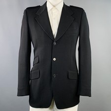 GUCCI Size 42 Black Wool Twill Epaulets Notch Lapel Sport Coat