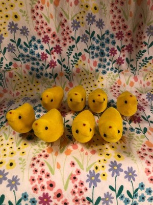Vintage Spring Easter~ Flocked Baby Chicks~ 8 Yellow Flocked Figures~ Hong Kong