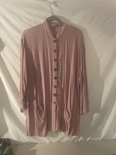 Says Who? Pink tunic button down with front pockets “size 0” looks large